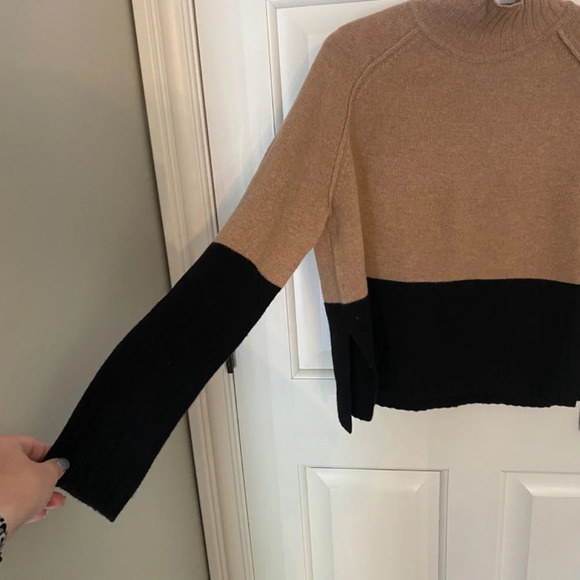 Whistles Colorblock Knit Funnel Neck Sweater/Tan-Black, 33760 - Picture 4 of 10